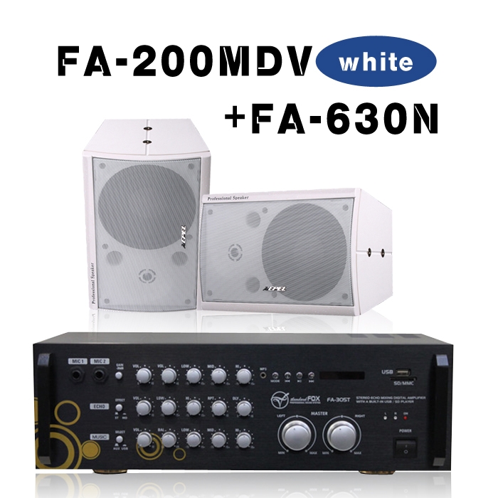 FA-200MDV+FA-630N/1조2개,DVD,USB,마이크1,2,AUX,300와트,스피커1조2개