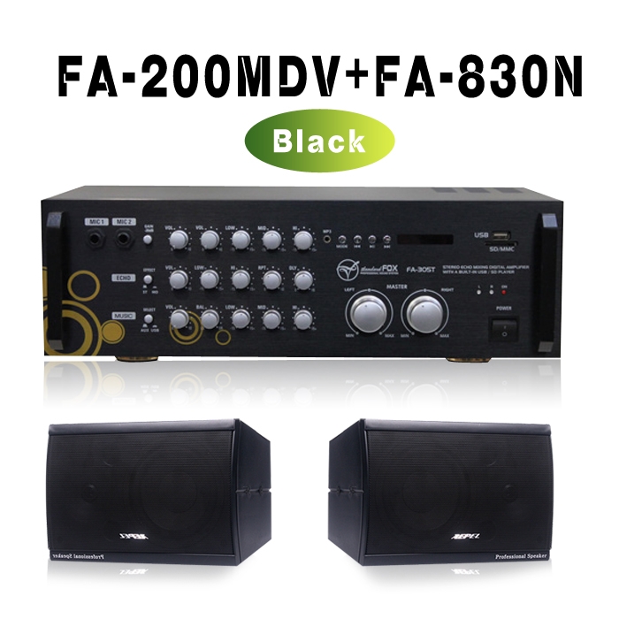 FA-200MDV+FA-830N/1조2개DVD,USB,마이크1,2,AUX,300와트,스피커1조2개